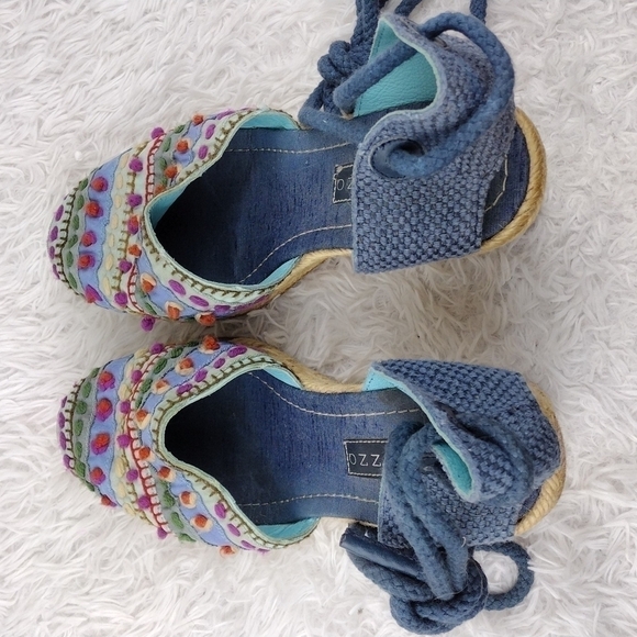 Apepazza Blue Fabric Upper Closed Toe Lace Up Gladiator Wedged Heel Espadrilles - Picture 5 of 16